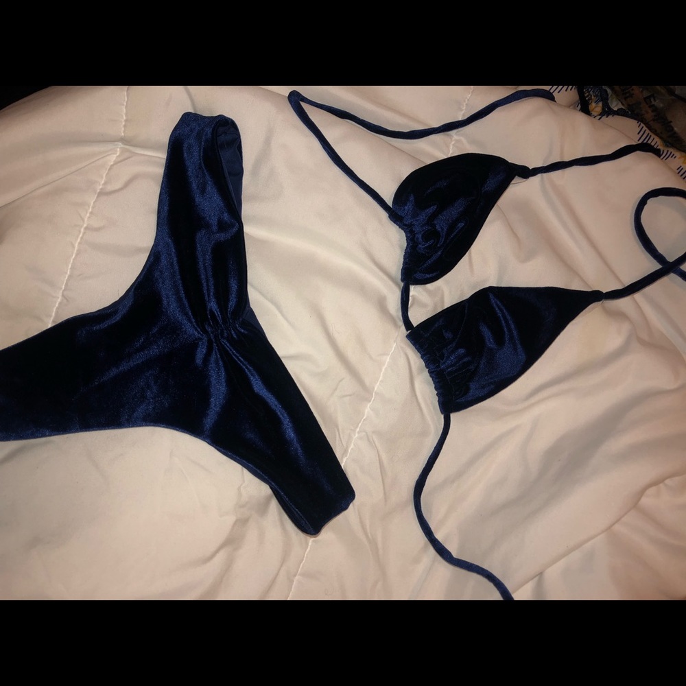 Sexy blue velvet bikini swimsuit bathing suit